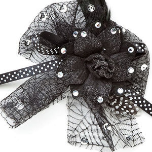 Black Flower Jeweled Brooch Party Halloween NEW